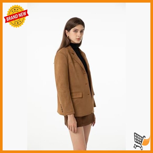 Faux Suede Blazer Jacket Regular Fit Long Sleeve Button Front Pockets - Picture 5 of 7